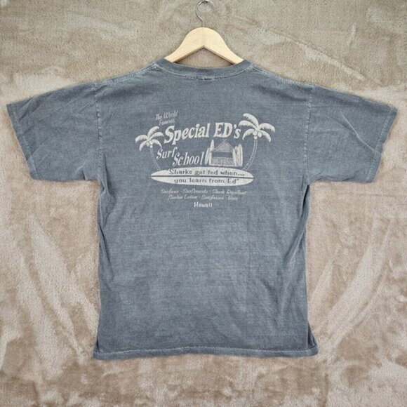 The World’s Famous Special Ed’s Surf School Hawaii T-Shirt Gray Anvil Men's Sz M - Picture 2 of 10